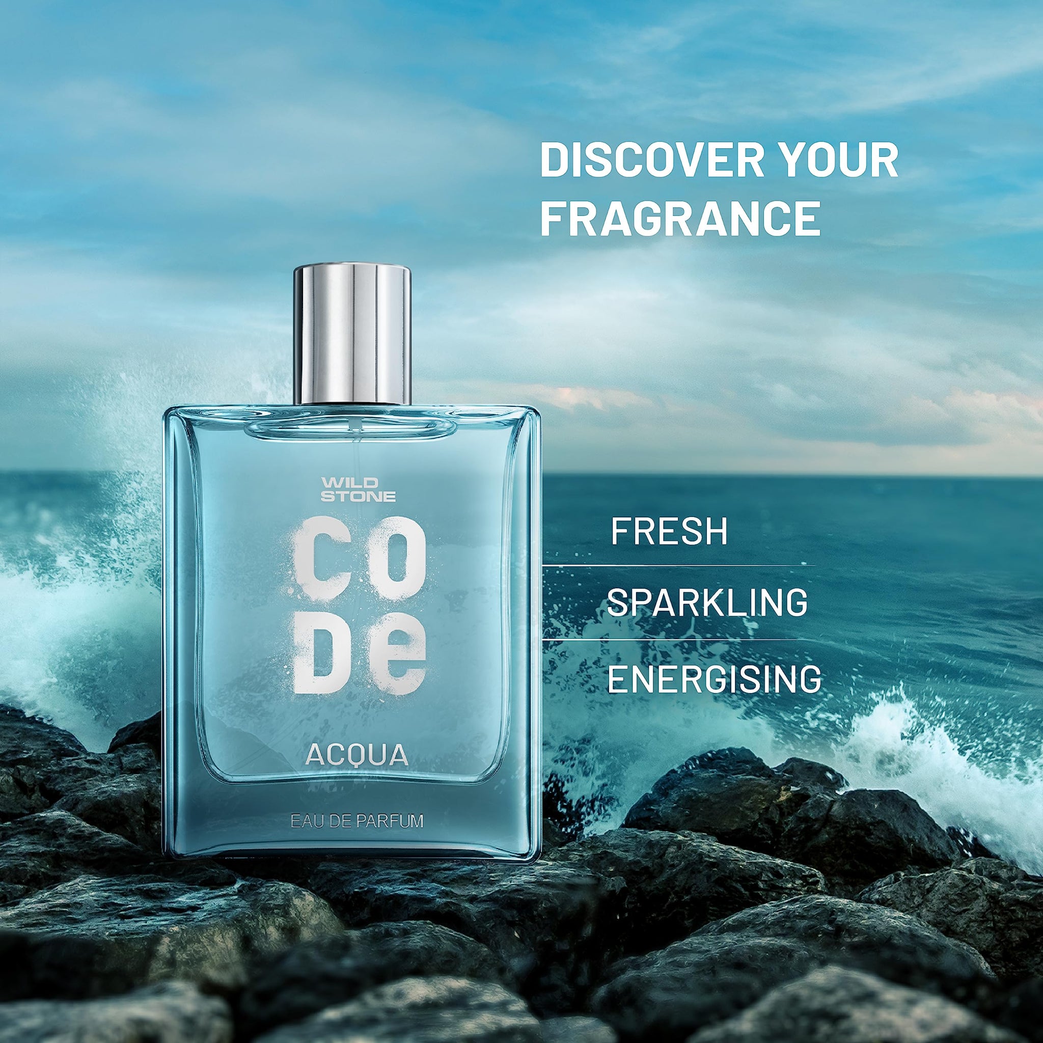 WILD STONE CODE Acqua Eau De Parfum for Men, 100ml, Fresh Sparkling Energising Fragrance - back view