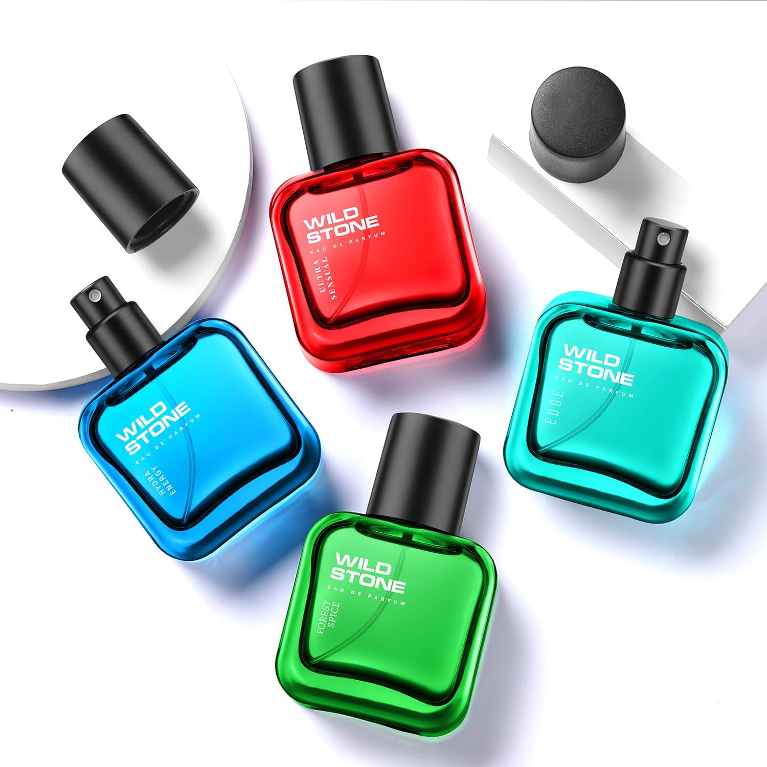 Wild Stone Men's Perfume Set, 4 Scents (30ml Each) - Edge/Forest Spice/Hydra Energy/Ultra Sensual - label detail