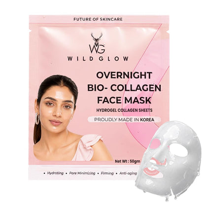 WILDGLOW Korean Glass Skin Bio-Collagen Overnight Face Mask for Deep Hydration, Pigmentation, & Pore Minimizing | Hyaluronic