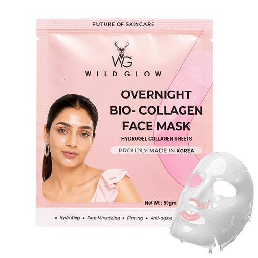 WILDGLOW Korean Glass Skin Bio-Collagen Overnight Face Mask for Deep Hydration, Pigmentation, & Pore Minimizing | Hyaluronic