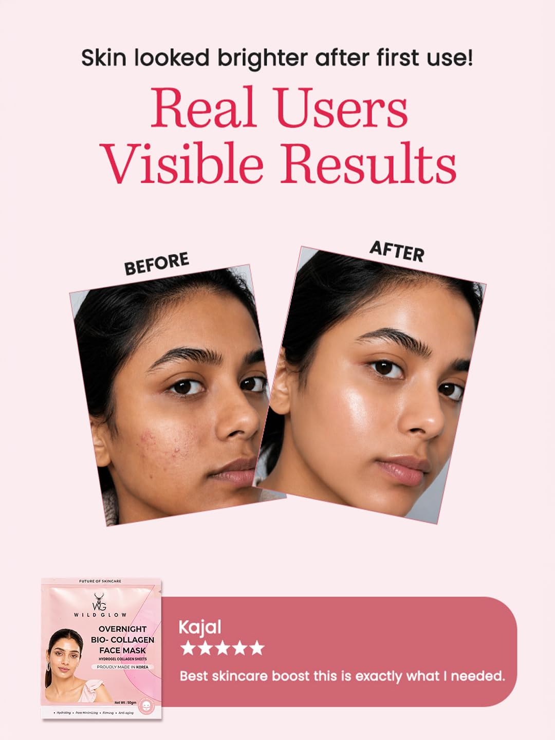 WILDGLOW Korean Glass Skin Bio-Collagen Overnight Face Mask for Deep Hydration, Pigmentation, & Pore Minimizing | Hyaluronic 