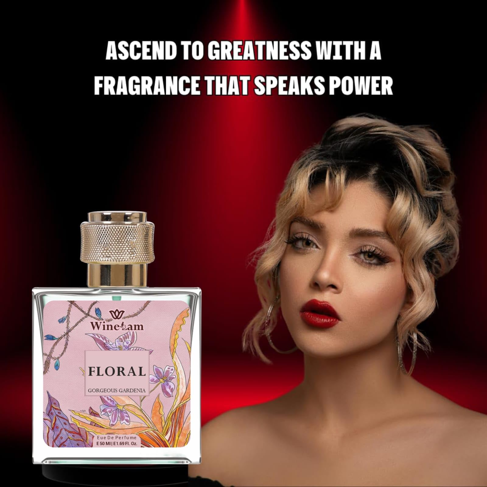 WineLam Guciii Floral Perfume, 50ml Unisex Eau de Parfum with Gardenia Notes - packaging