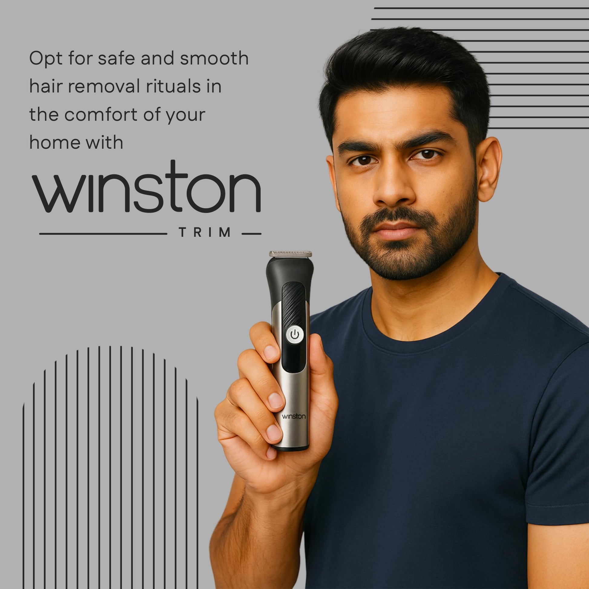 WINSTON Groom Pro 5 in 1 Grooming Set for Men with 14 Length Combs, Digital Display, Fast Charging, Pedestal Stand - front vi