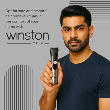 WINSTON Groom Pro 5 in 1 Grooming Set for Men with 14 Length Combs, Digital Display, Fast Charging, Pedestal Stand - front vi