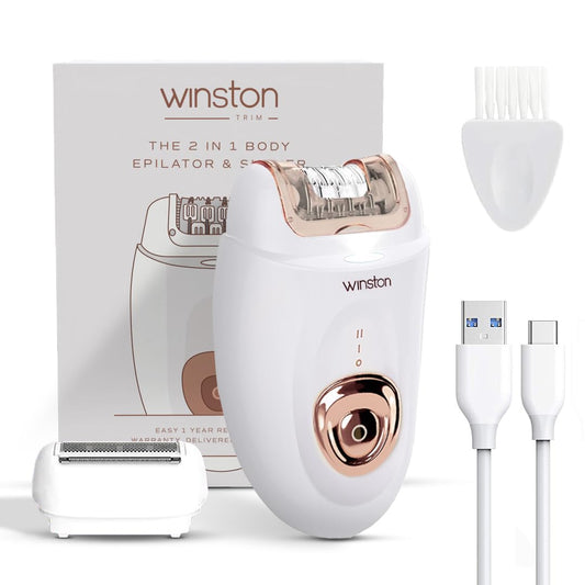 WINSTON Rechargeable Body Epilator and Shaver for Women, Mini Portable Electric Hair Remover, 90 Min Runtime
