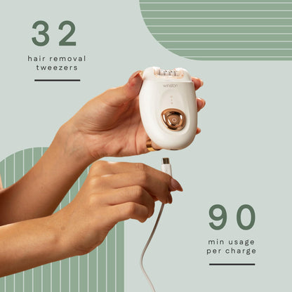 WINSTON Rechargeable Body Epilator and Shaver for Women, Mini Portable Electric Hair Remover, 90 Min Runtime - packaging