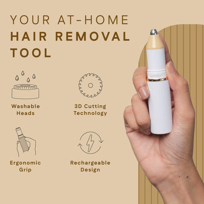 WINSTON Rechargeable Electric 2-in-1 Face and Eyebrow Trimmer for Women, White, Multi-Grooming Trimmer - ingredients panel