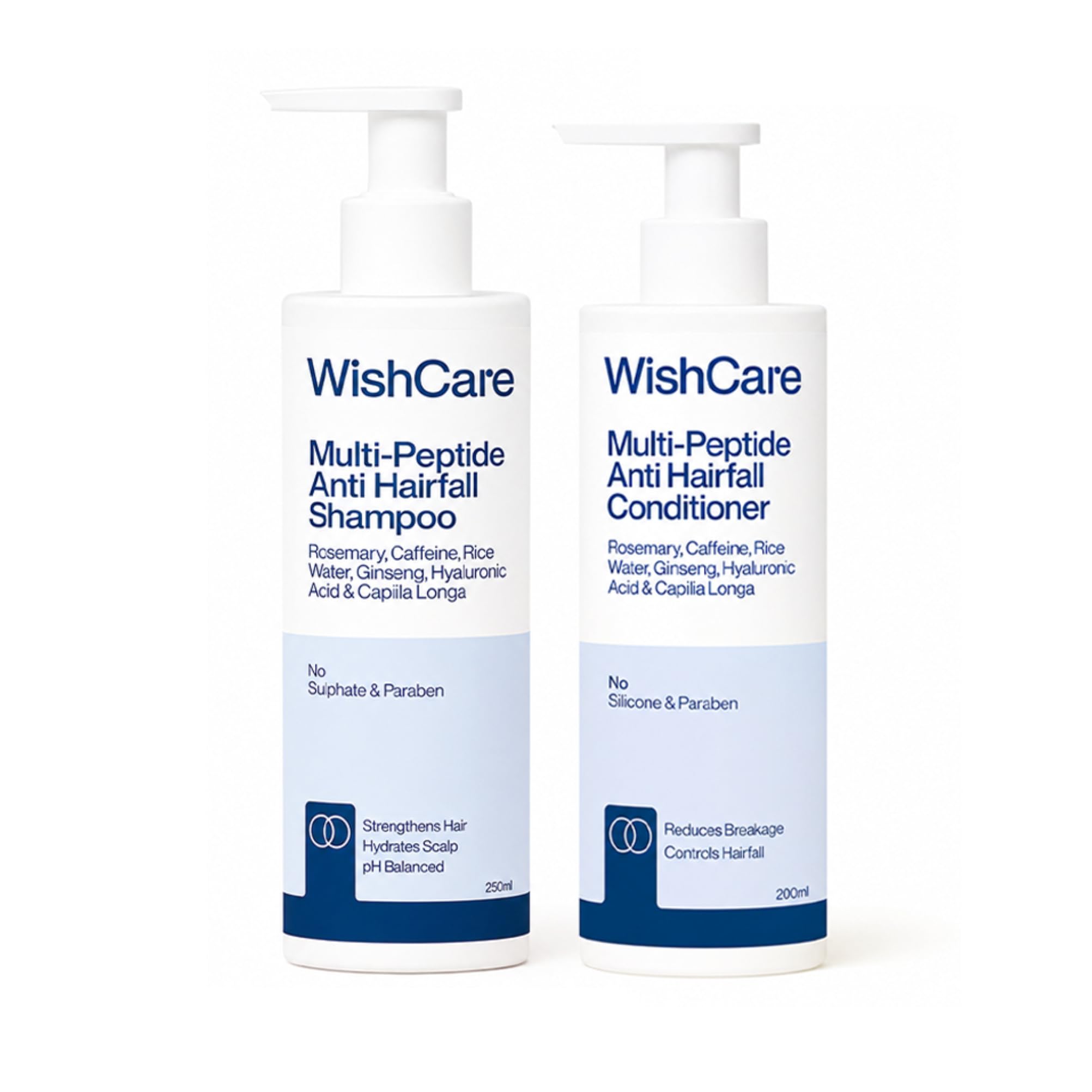 WishCare Multi Peptide Shampoo & Conditioner Combo, with Rice Water Rosemary Hyaluronic Acid Caffeine, Sulfate-Free Paraben-F