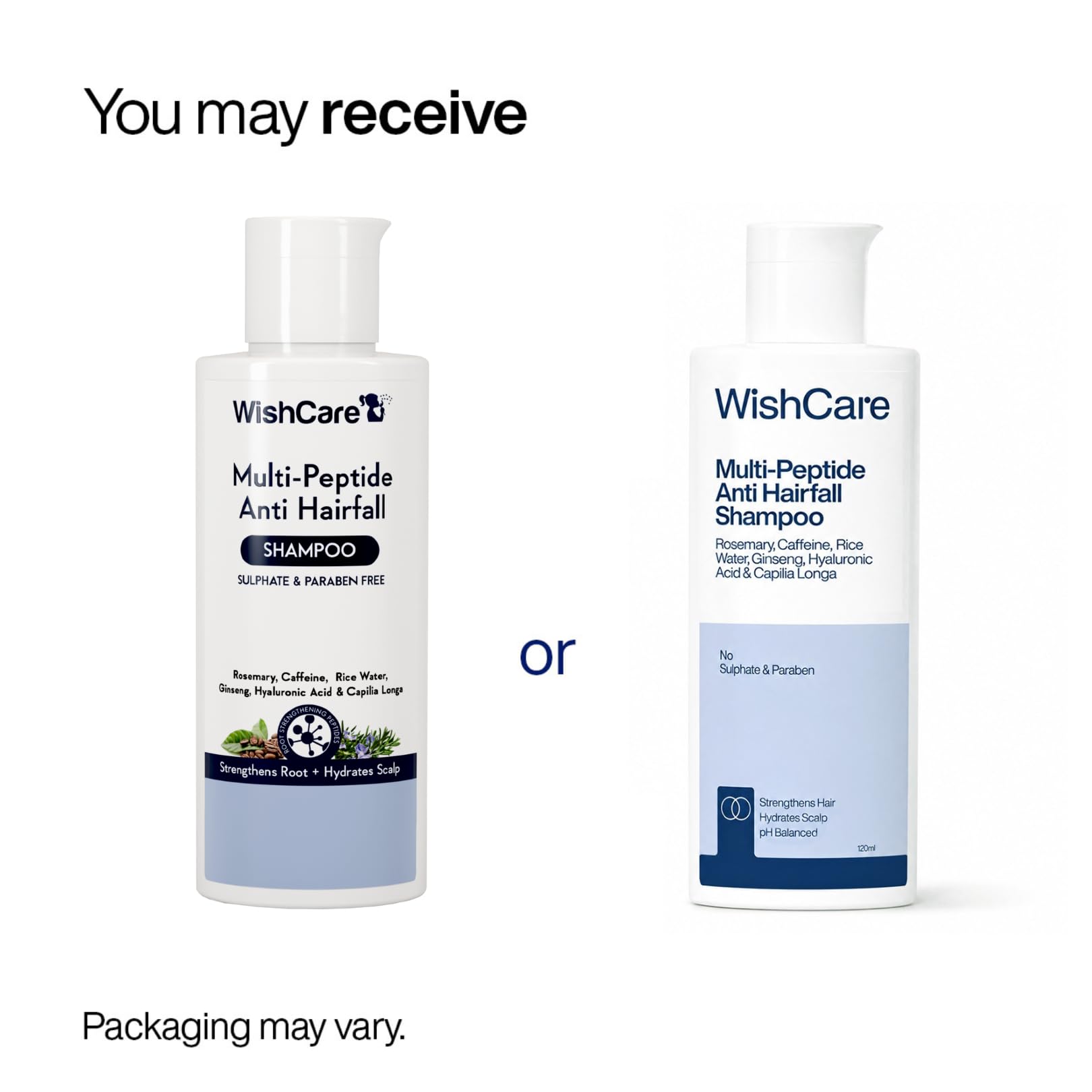 WishCare Multi Peptide Shampoo & Conditioner Combo, with Rice Water Rosemary Hyaluronic Acid Caffeine, Sulfate-Free Paraben-F