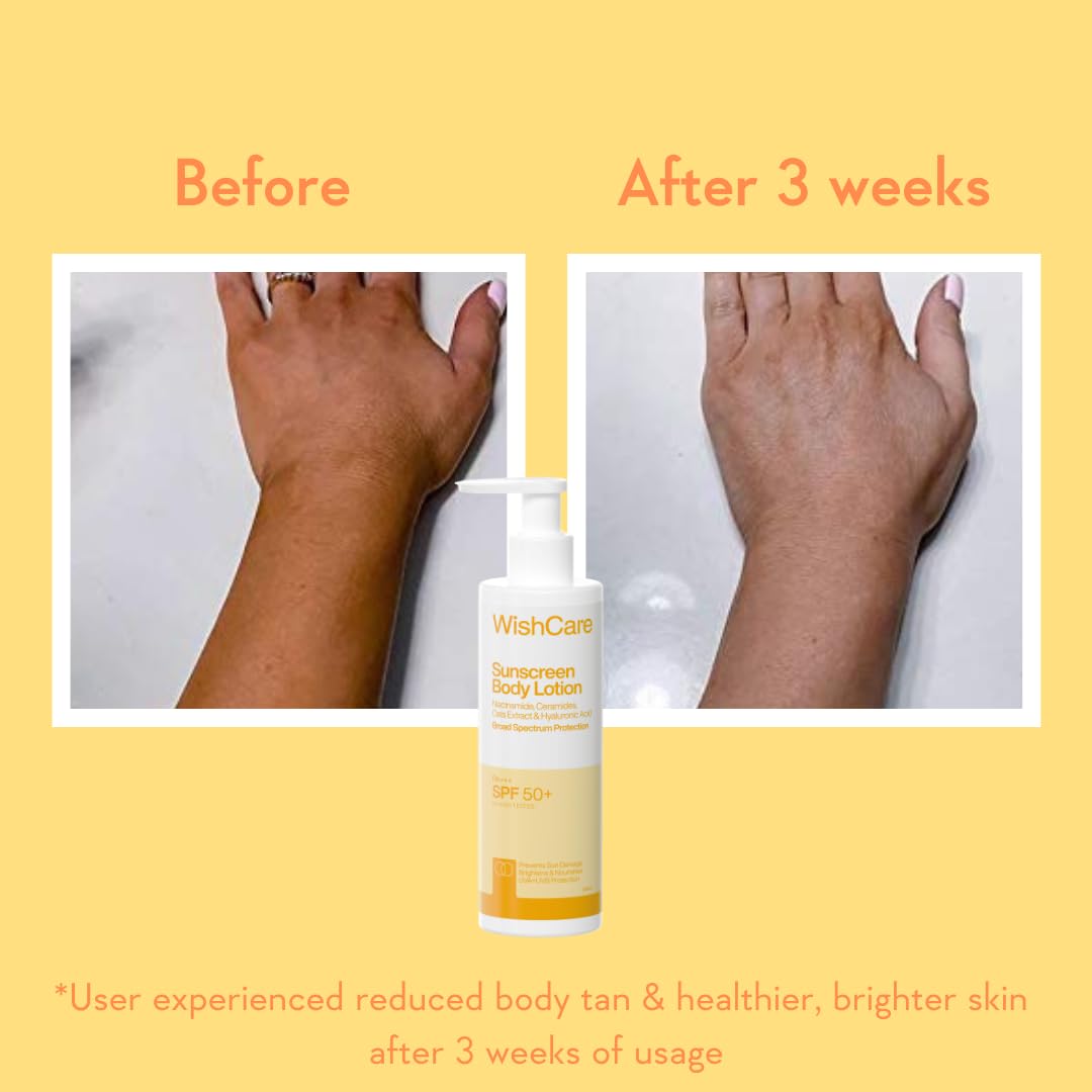 WishCare SPF 50 PA++++ Sunscreen Body Lotion, In-Vivo Tested, Oxybenzone-Free, Vegan, Fragrance-Free - back view (15)