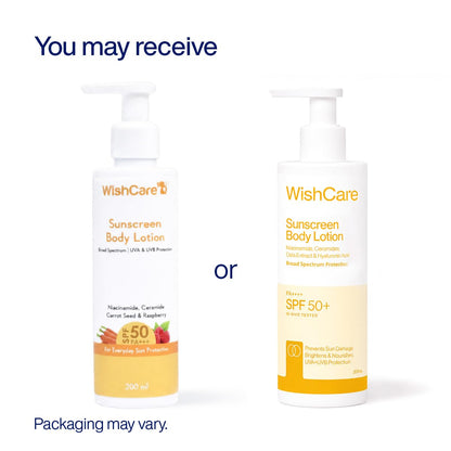 WishCare SPF 50 PA++++ Sunscreen Body Lotion, In-Vivo Tested, Oxybenzone-Free, Vegan, Fragrance-Free - front view (7)