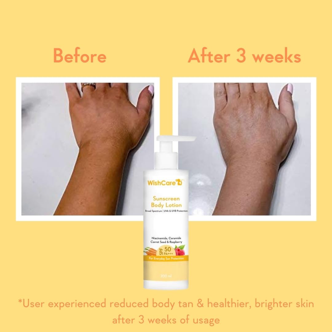 WishCare SPF 50 PA++++ Sunscreen Body Lotion, In-Vivo Tested, Oxybenzone-Free, Vegan, Fragrance-Free - packaging