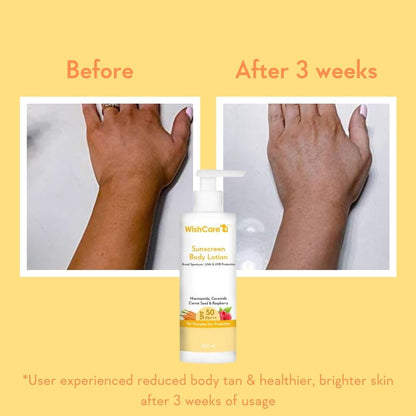 WishCare SPF 50 PA++++ Sunscreen Body Lotion, In-Vivo Tested, Oxybenzone-Free, Vegan, Fragrance-Free - packaging