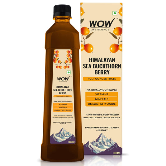 WOW Life Science Himalayan Sea Buckthorn Berry Pulp Concentrate, Cold-Pressed from Spiti Valley, 400 ml, Rich in Omega 3-6-7-