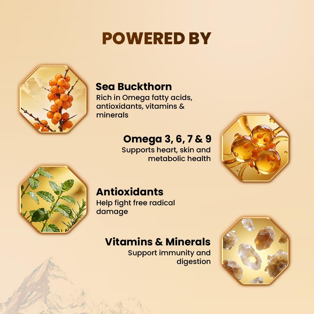 WOW Life Science Himalayan Sea Buckthorn Berry Pulp Concentrate, Cold-Pressed from Spiti Valley, 400 ml, Rich in Omega 3-6-7-