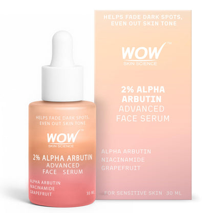 WOW Skin Science 2% Alpha Arbutin Advanced Face Serum with 5% Niacinamide and Grapefruit, 30 ml - front view