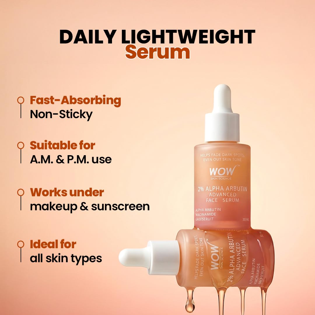 WOW Skin Science 2% Alpha Arbutin Advanced Face Serum with 5% Niacinamide and Grapefruit, 30 ml - close-up detail