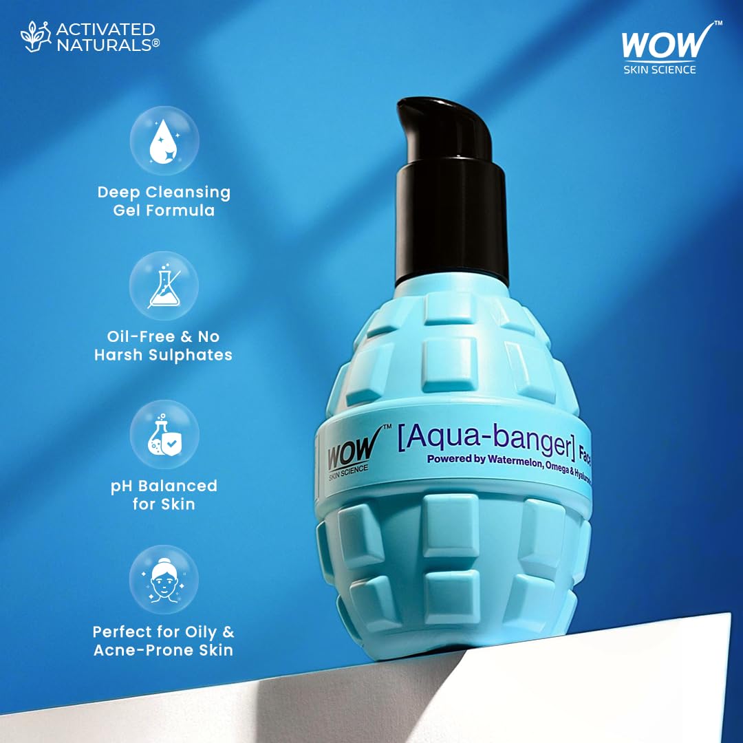 WOW Skin Science Aqua-Banger Face Wash, Hydrating Cleanser with Watermelon Hyaluronic Acid and Omega, 150ml - back view
