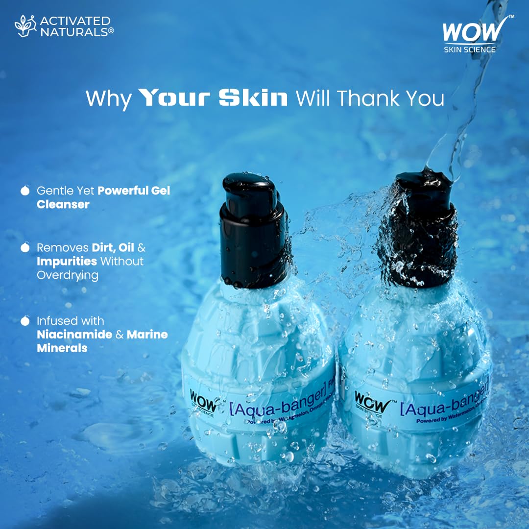 WOW Skin Science Aqua-Banger Face Wash, Hydrating Cleanser with Watermelon Hyaluronic Acid and Omega, 150ml - packaging