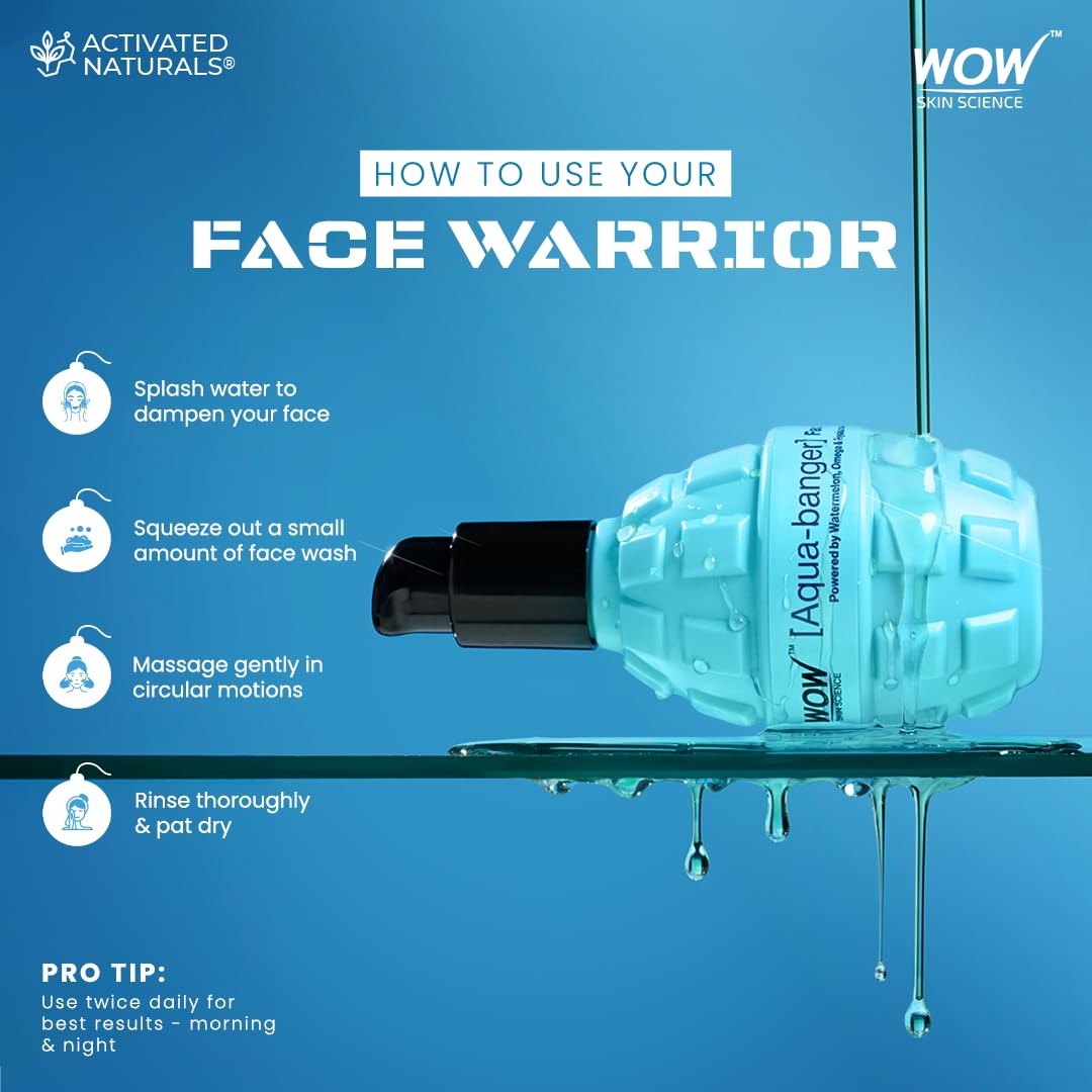 WOW Skin Science Aqua-Banger Face Wash, Hydrating Cleanser with Watermelon Hyaluronic Acid and Omega, 150ml - label detail