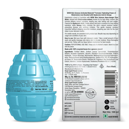 WOW Skin Science Aqua-Banger Face Wash, Hydrating Cleanser with Watermelon Hyaluronic Acid and Omega, 150ml - in use