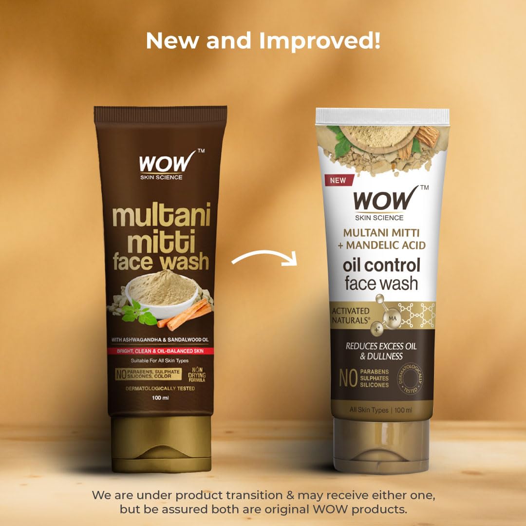 WOW Skin Science Multani Mitti Face Wash, 100 ml, Clay Cleanser for All Skin Types, Paraben Free - front view