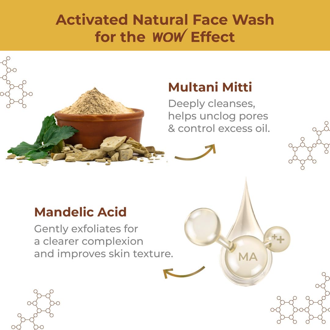 WOW Skin Science Multani Mitti Face Wash, 100 ml, Clay Cleanser for All Skin Types, Paraben Free - packaging