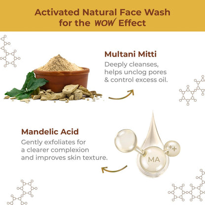 WOW Skin Science Multani Mitti Face Wash, 100 ml, Clay Cleanser for All Skin Types, Paraben Free - packaging