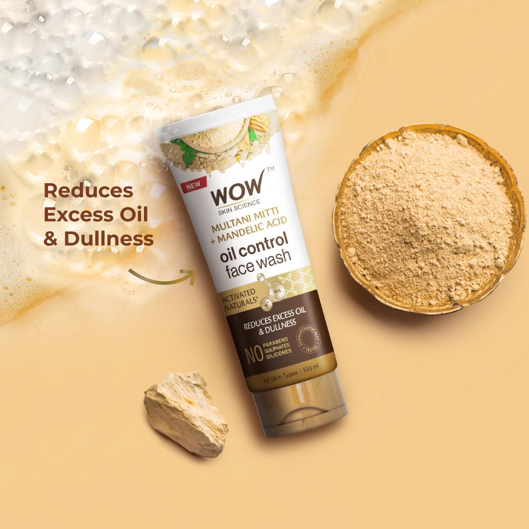 WOW Skin Science Multani Mitti Face Wash, 100 ml, Clay Cleanser for All Skin Types, Paraben Free - label detail