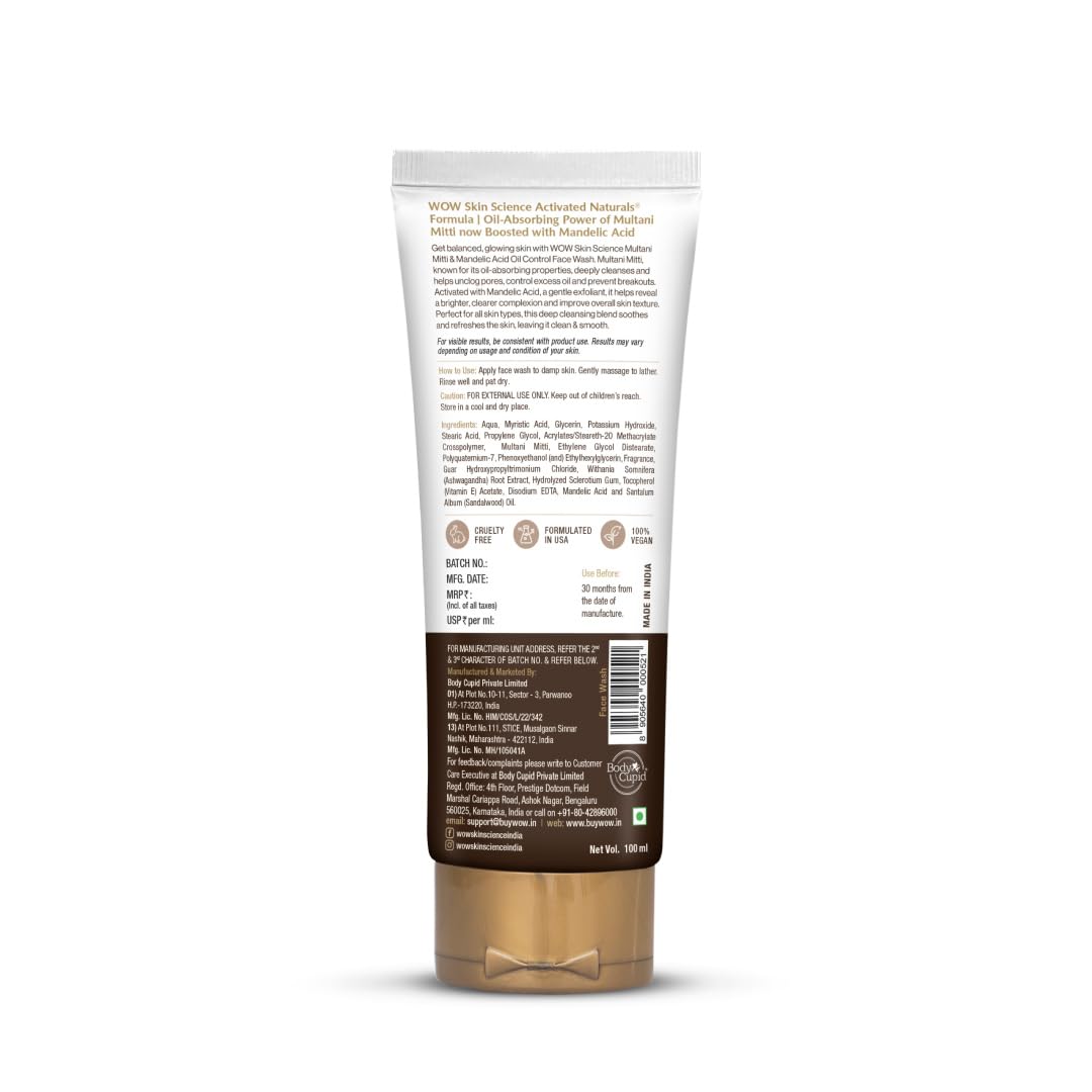 WOW Skin Science Multani Mitti Face Wash, 100 ml, Clay Cleanser for All Skin Types, Paraben Free - in use
