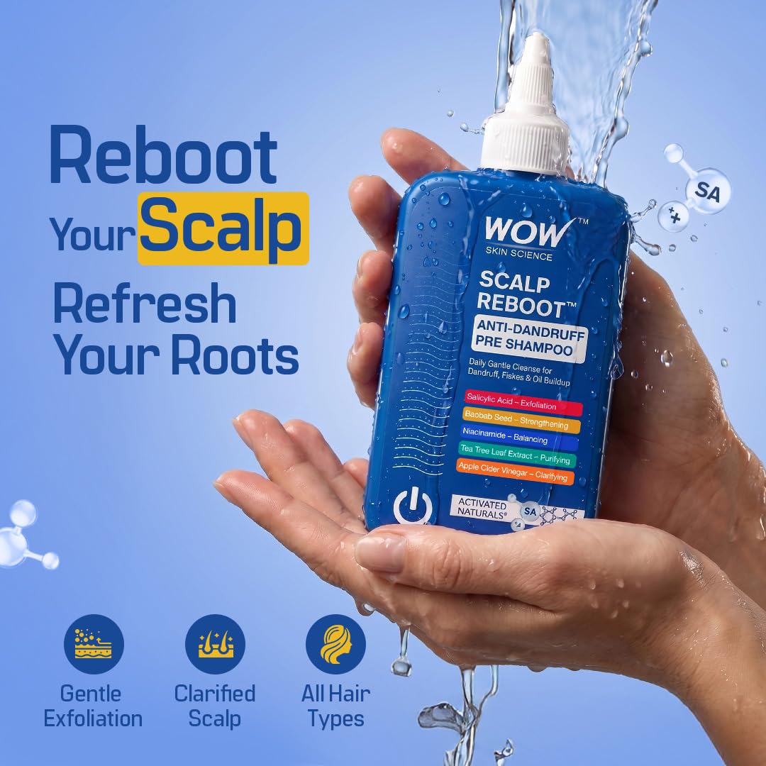 WOW Skin Science Scalp Reboot Pre-Shampoo Scalp Exfoliator, 2% Salicylic Acid with Niacinamide and Tea Tree, 250 ml - front v
