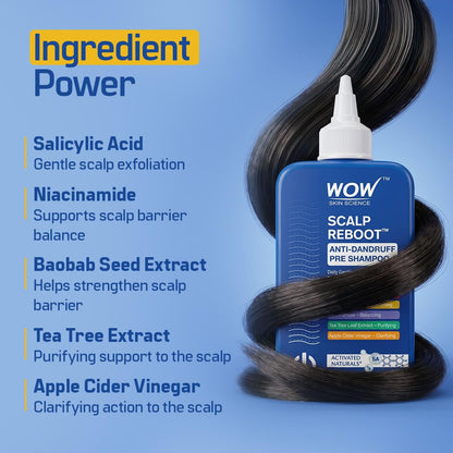 WOW Skin Science Scalp Reboot Pre-Shampoo Scalp Exfoliator, 2% Salicylic Acid with Niacinamide and Tea Tree, 250 ml - label d