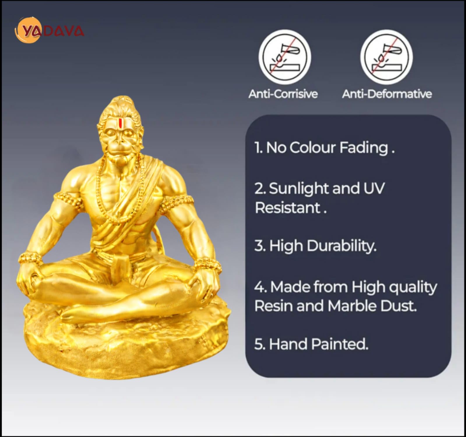 Yadava Bahubali Hanuman Ji Idol Resin Figurine for Dashboard Home Mandir Décor, 200g - size and scale (18)
