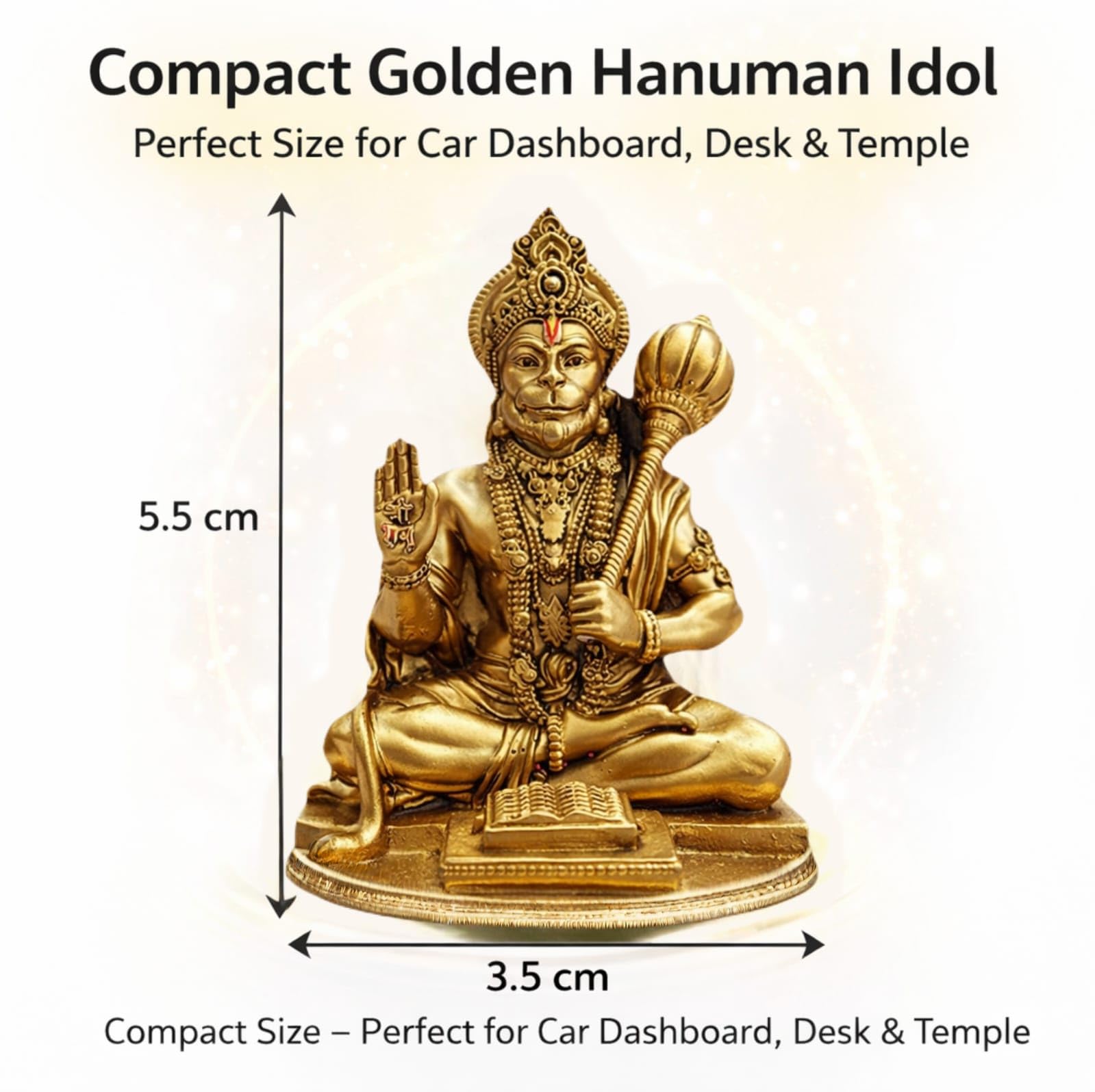 Yadava Bahubali Hanuman Ji Idol Resin Figurine for Dashboard Home Mandir Décor, 200g - front view (46)