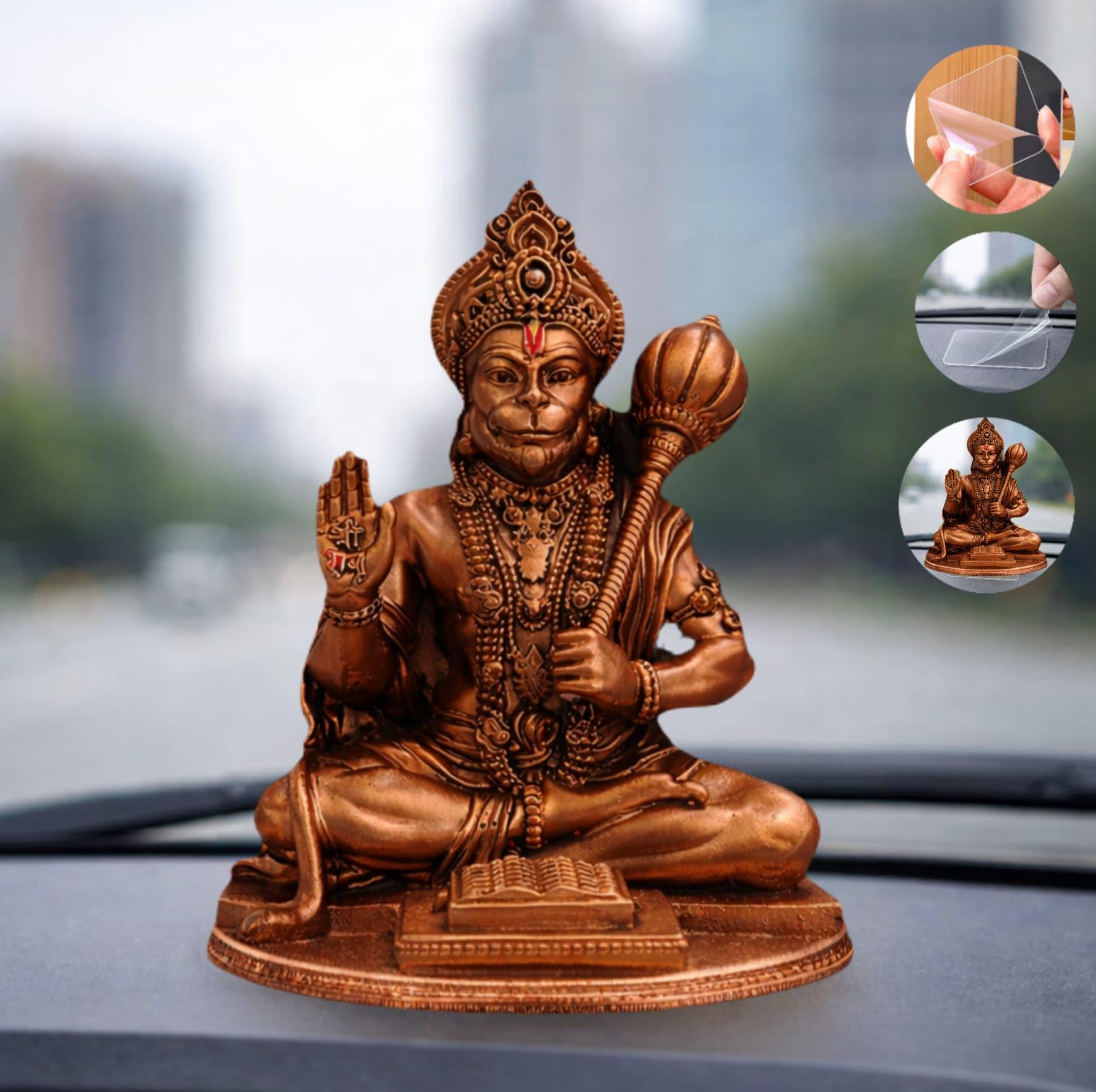 Yadava Bahubali Hanuman Ji Idol Resin Figurine for Dashboard Home Mandir Décor, 200g - front view (60)