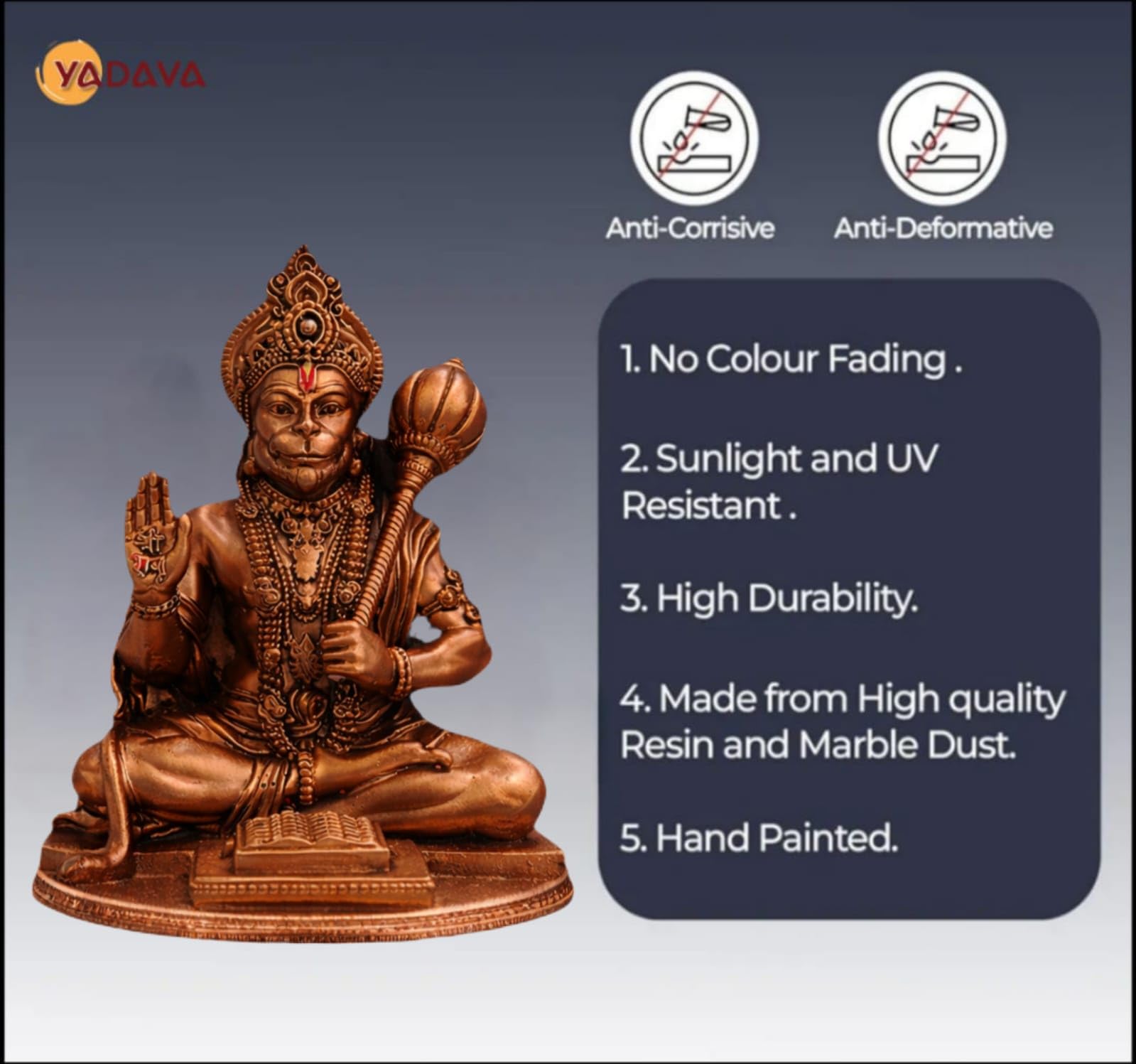 Yadava Bahubali Hanuman Ji Idol Resin Figurine for Dashboard Home Mandir Décor, 200g - size and scale (66)