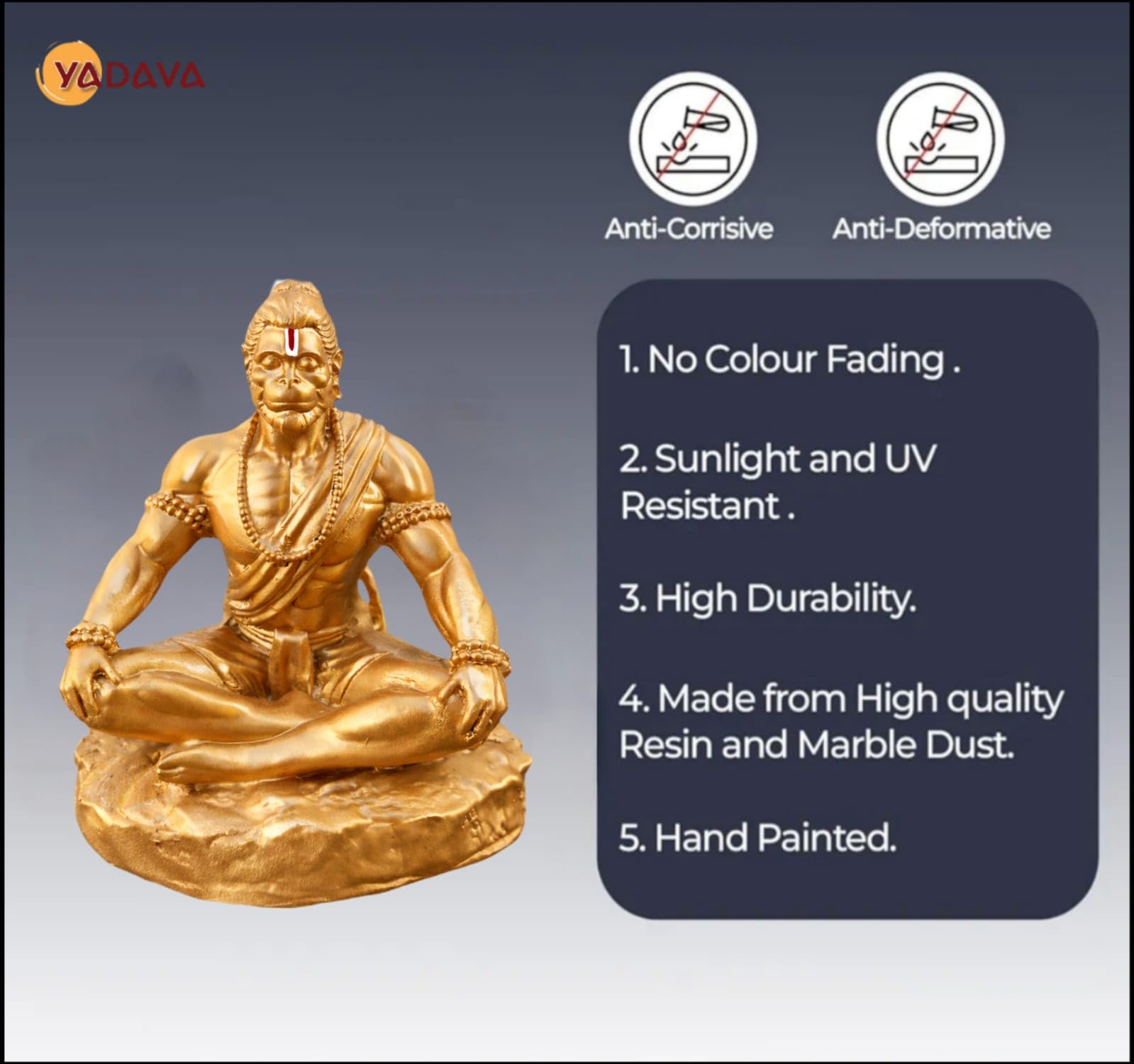 Yadava Bahubali Hanuman Ji Idol Resin Figurine for Dashboard Home Mandir Décor, 200g - size and scale