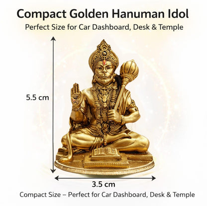 Yadava Golden Hanuman Idol - Compact Resin Statue for Car Dashboard, Home Temple, Office Decor with Double Sided Adhesive Sti
