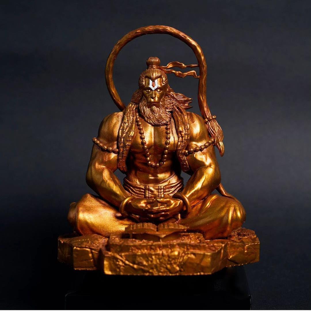 Yadava Hanuman Idol Figurine, Resin with Copper Finish, Medium, Car Dashboard Home Decor - close-up detail (16)