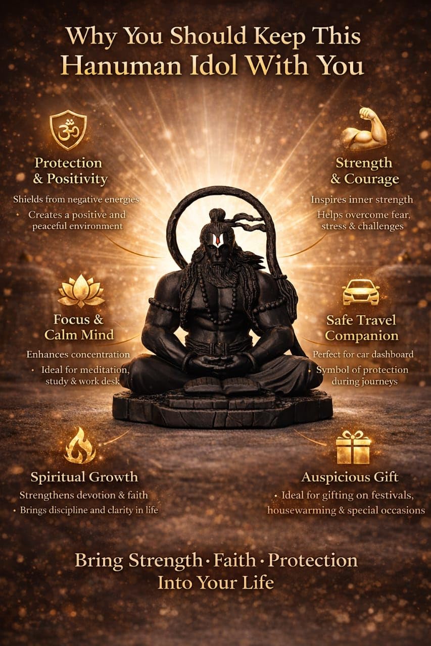 Yadava Hanuman Idol Figurine, Resin with Copper Finish, Medium, Car Dashboard Home Decor - front view