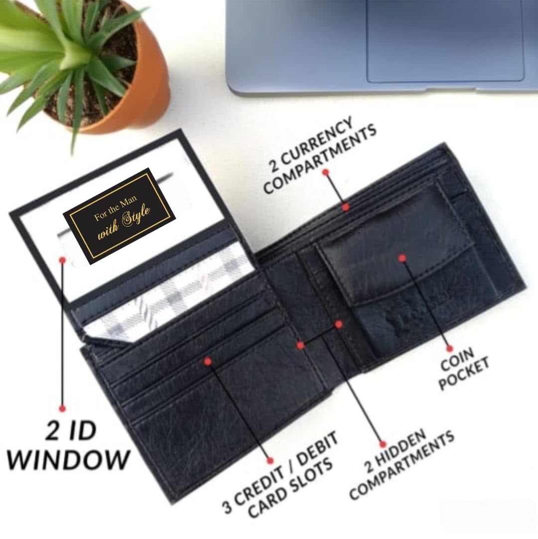 Yadava Men's Gift Set with Leather Wallet, Belt, Stainless Steel Keychain, and Insulated Travel Bottle - back view