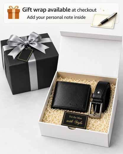 Yadava Men's Gift Set with Leather Wallet, Belt, Stainless Steel Keychain, and Insulated Travel Bottle - label detail