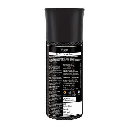 Yardley London Gentleman Classic Deodorant Body Spray for Men, 150ml - back view