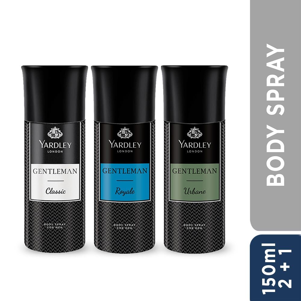 Yardley London Gentleman Range Deo Body Spray Tripack for Men, 150ml Each (Pack of 3) - Classic, Urbane & Royale Fragrances -