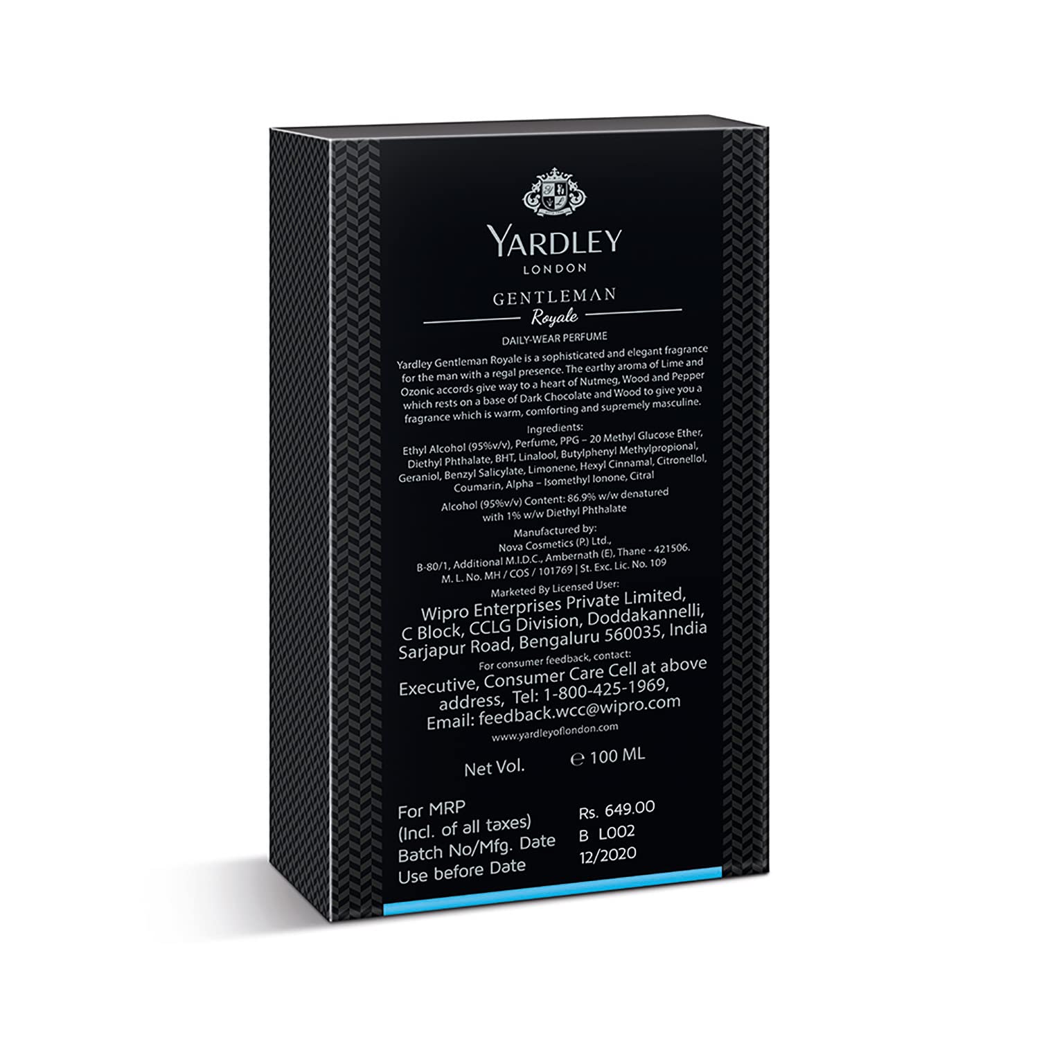 Yardley London Gentleman Royale Perfume for Men 100ml Modern Personal Fragrance - back view