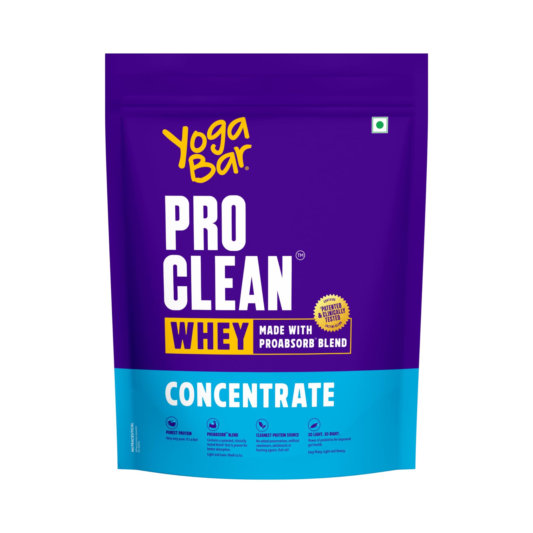 Yogabar ProClean Whey Protein Concentrate 1kg, Unflavoured Powder, 27g Protein per Serve with Pepzyme Pro Blend