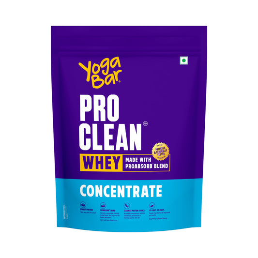 Yogabar ProClean Whey Protein Concentrate 1kg, Unflavoured Powder, 27g Protein per Serve with Pepzyme Pro Blend