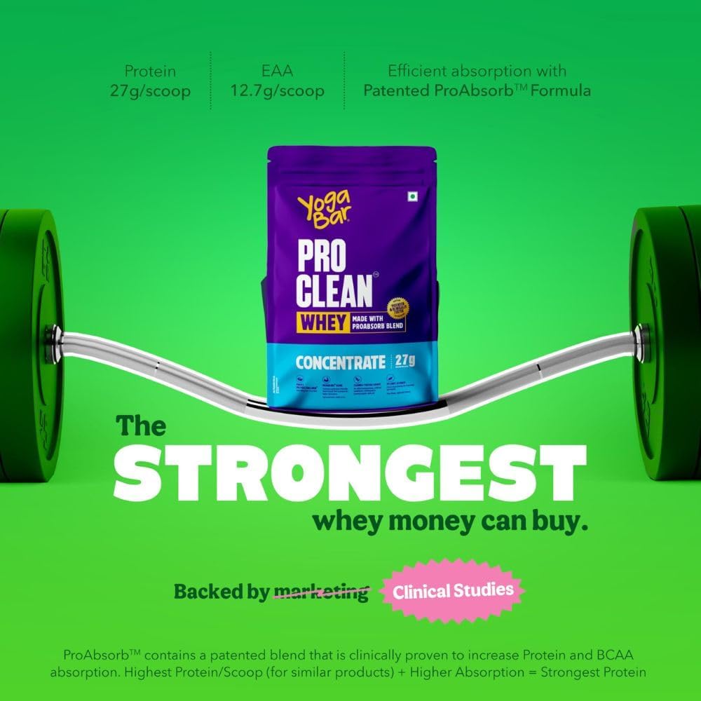 Yogabar ProClean Whey Protein Concentrate 1kg, Unflavoured Powder, 27g Protein per Serve with Pepzyme Pro Blend - back view