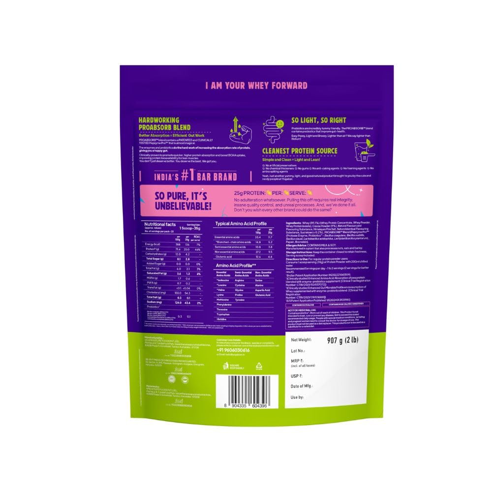 Yogabar ProClean Whey Protein Performance Blend, 2 lbs, 25g Protein per Serve, Zero-Calorie Sweetener - front view