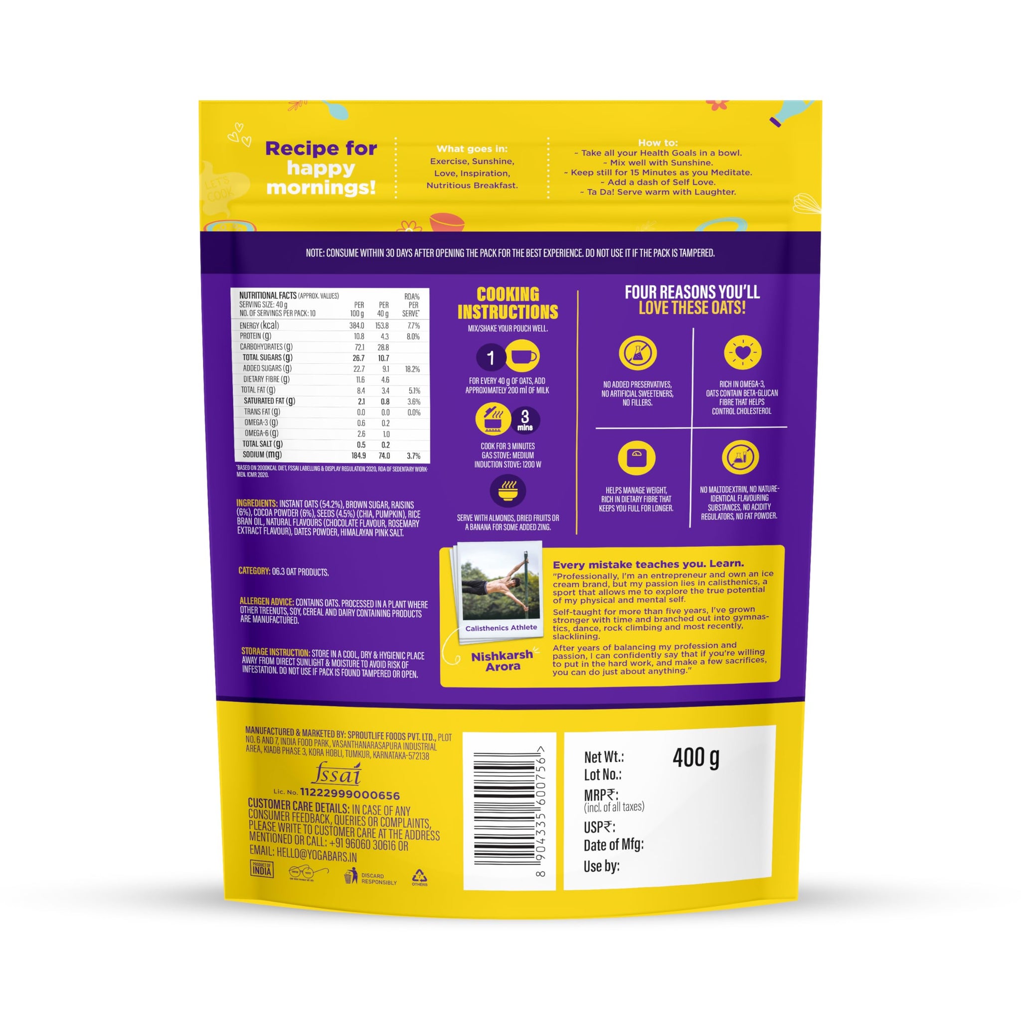 Yogabar Wholegrain Breakfast Muesli - Dark Chocolate and Cranberry, 700g (Super Saver Pack) - front view (18)